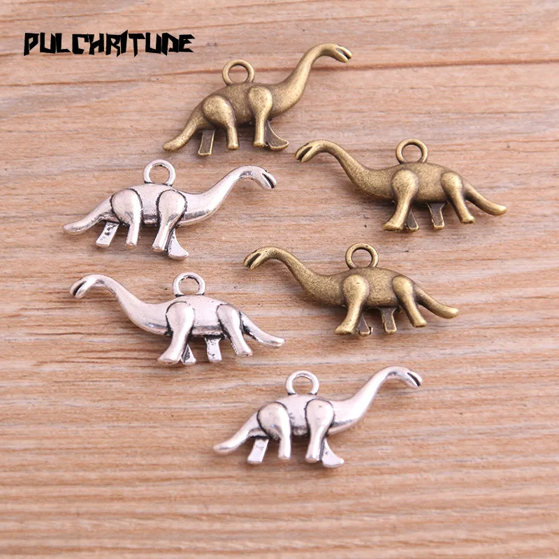 

PULCHRITUDE 14PCS 14*27mm New Product Two Color Dinosaur Charms Animal Pendant Jewelry Metal Alloy Jewelry Marking