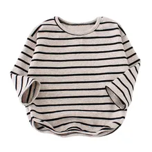 ARLONEET/ г.; модные хлопковые мягкие Топы в полоску с длинными рукавами для маленьких мальчиков и девочек; футболка; теплая одежда; Прямая поставка; Nov7