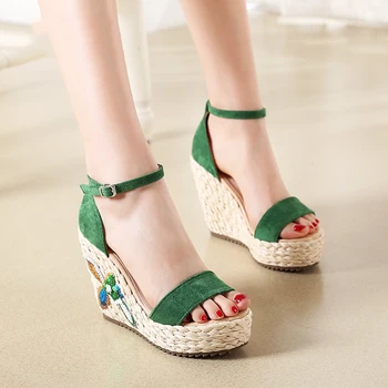 

2018 Summer New Ladies High Heels Shoes Online Black Platform Wedges Sandals Green Yellow Fashion Small Size Female Shoe