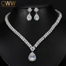 Cwwzircons бренд блестящих камней AAA+ Кубического циркония большая капля воды вечерние серьги и колье набор украшений для женщин T241