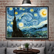 Винсента Ван Гога Звездная ночь стильный Шелковый плакат картина маслом для домашнего декора 12x16 18x24 24x32 30x40 дюймов без рамки