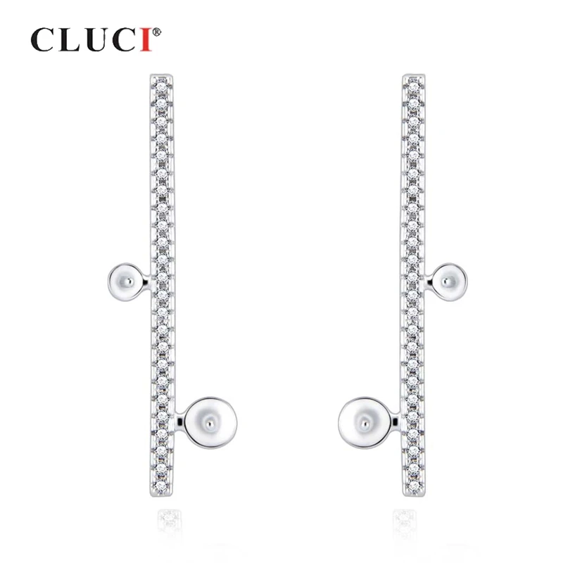 

CLUCI Fahion Women 925 Sterling Silver Rectangle Stud Earring for Party Simple Zircon Pearl Earring Mounting Jewelry SE126SB