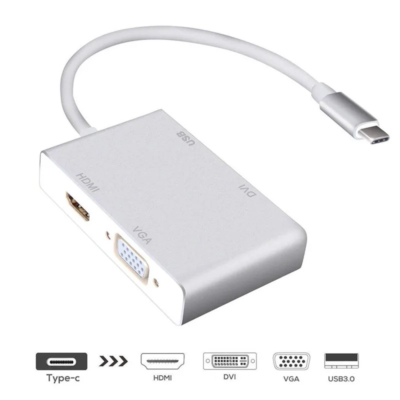 Белый Горячий 4 в 1 Тип C USB 3,1 до USB-C 4K HDMI DVI VGA адаптер концентратор для ноутбука MacBook - Цвет: Белый