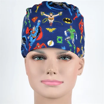 

Medical Scrub Cap Surgical Caps Tieback Hospital Work Hats Super Hero Women 100% Cotton Adjustable Classic Nurse Hat