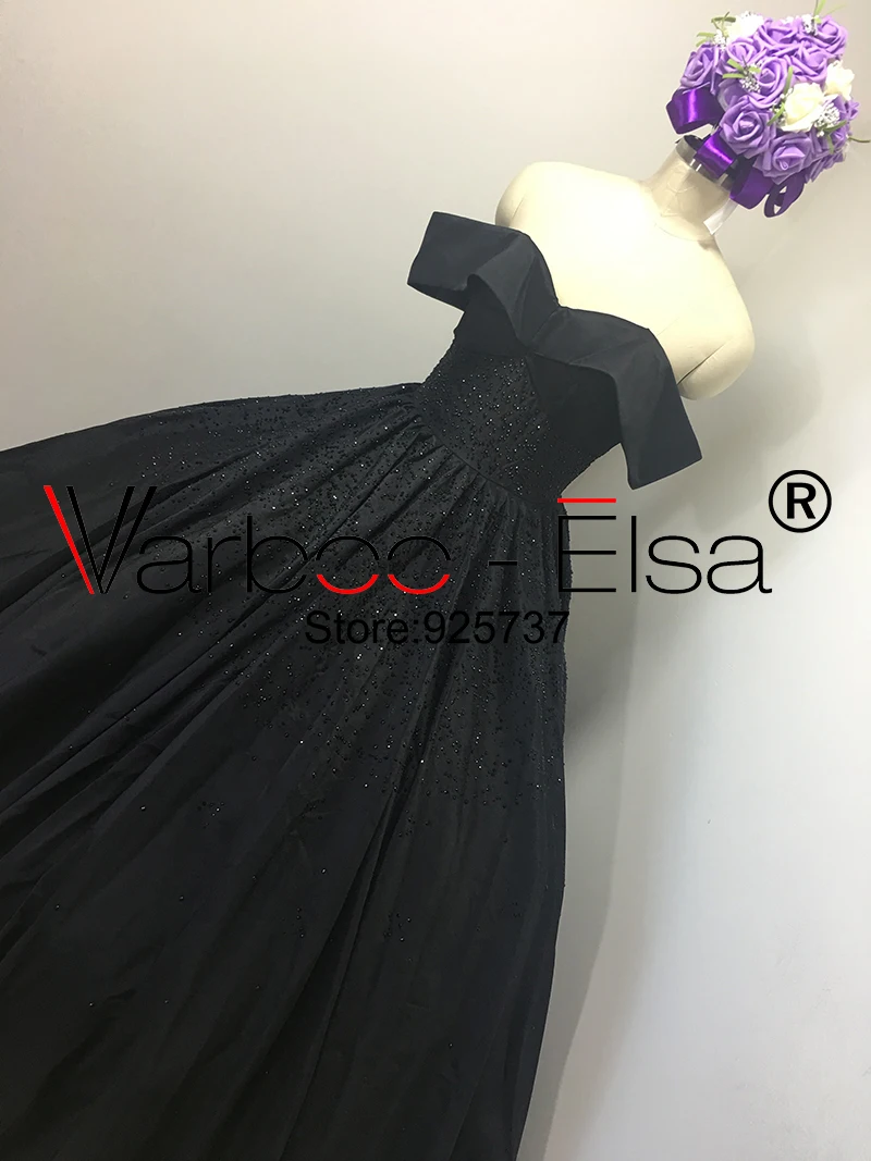 Elegant Black Ball Gown Sweetheart Neck Off Shoulder Beading Formal Evening Gowns Dresses Satin Evening Dress Vestido De Noiva black evening dresses