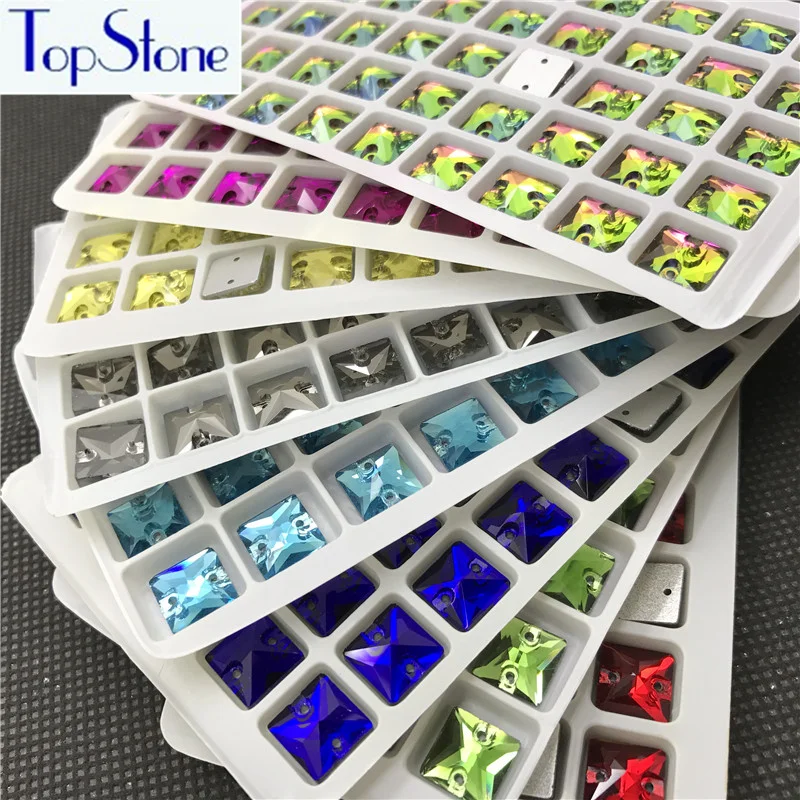 Topstone 10 мм квадратные пришивные стразы, стеклянные кристаллы, разноцветные пришивные камни с плоской задней поверхностью, аксессуары для одежды