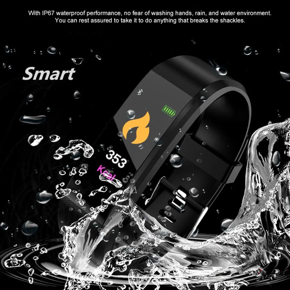 New 115 PLU Waterproof Sports Smart Watch Men Women Heart Rate Fitness Tracker Smart Wristbands For Android IOS Smart Bracelets