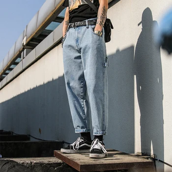 

New Men Fashion Casual Loose Denim Harem Pants Male Jeans Streetwear Hip Hop Trousers Japan Harajuku Pant