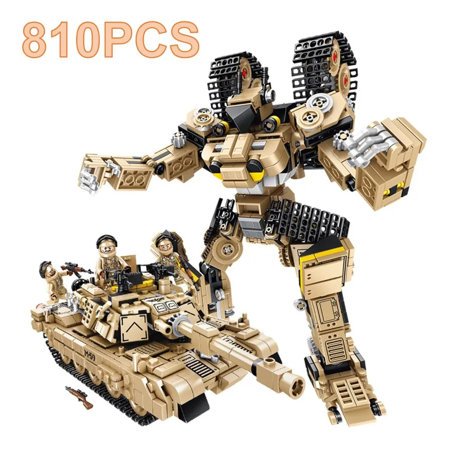 

810PCS Legoed Military Series 2IN1 Combat Robot Tank Transportan Building Blocks Educational Toys Compatible Legod Bricks Gifts