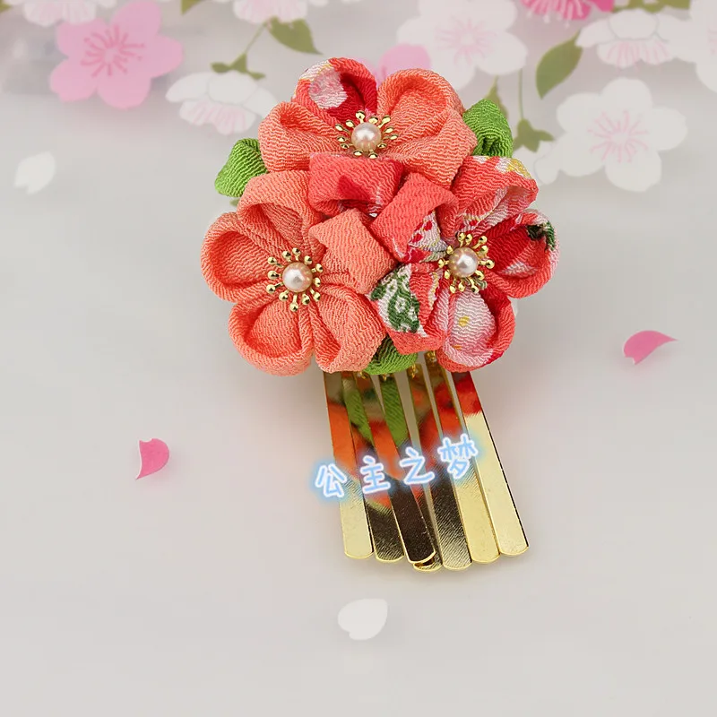 Традиционный японский стиль Kanzashi заколки-крабы для волос Сакура цветок орнамент кисточка ручной работы кимоно юката аксессуар HW005-M