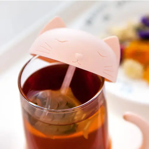 Стиль милый кот стеклянная чашка чайная кружка с фильтром для заварки рыбы фильтр чашка для домашнего офиса - Цвет: Розовый