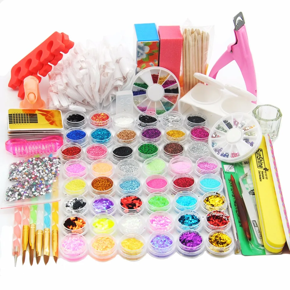 Manicure Nail Kit 48 Glitter Powder Rhinestones 3D Design Acrylic
