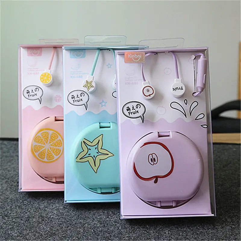 

3.5MM interesting fruit storage box small headset cute student couple universal headset wire control noise reduction In-ear gift