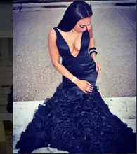 2017 Sexy Abendkleid für Schwarze Frauen Abendkleid Mermaid Dark Navy Tiefem V-ausschnitt Neue Ankunft Preiswerte Lange Abschlussball-kleider Party Kleid