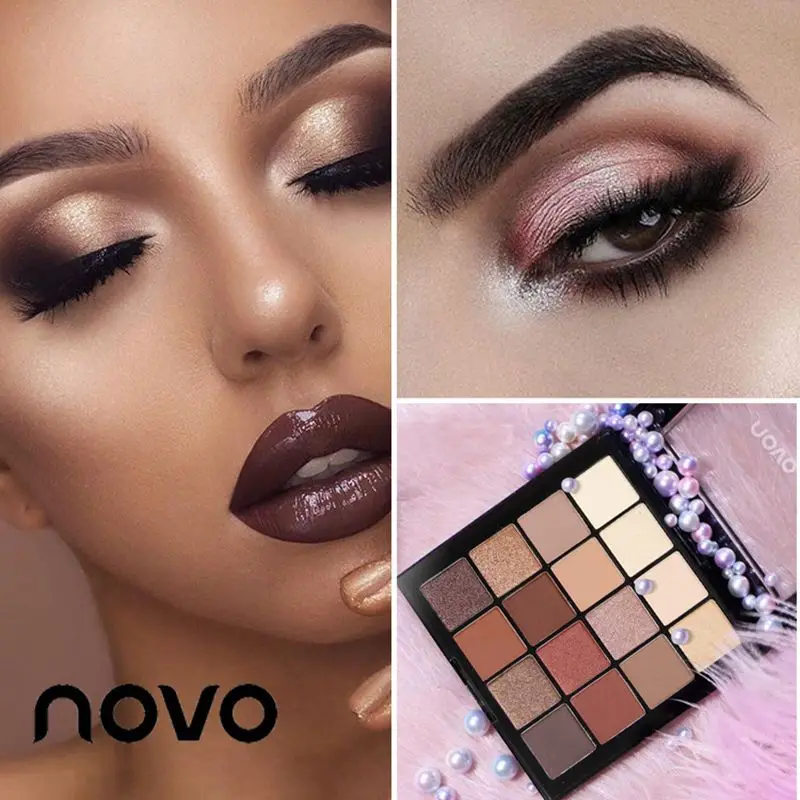 NOVO, 16 цветов, матовые блестящие тени для век, палитра, набор, макияж, тени для век, пудра, палитра, макияж, пигмент, красота, косметика