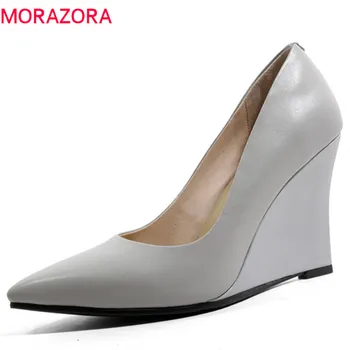 

MORAZORA 2020 new arrival genuine leather women pumps pointed toe spring summer shoes ladies shallow elegant wedges shoes woman