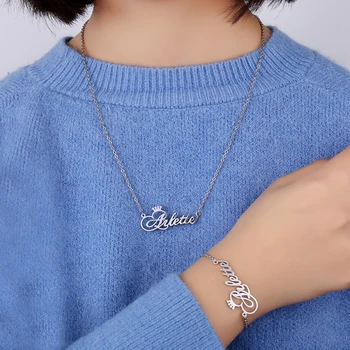 

Nameplate Crown Custom Name Necklace Personalized Jewelry Rose Gold Stainless Steel Chain Choker Necklaces For Women Wedding