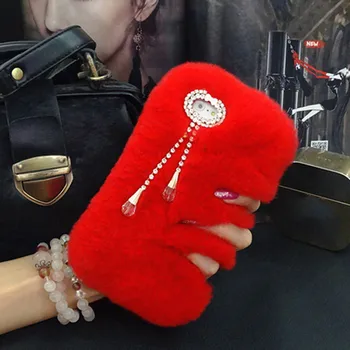 

50pcs Luxury 100% Top Rex Real Fur Plush Winter Warm Cell Phone Case for Samsung Series Mix Soft Fuzzy Hair Diamond Capa Fundas