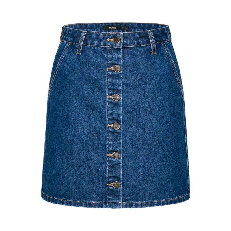  SEMIR Women Denim Skirt in Soft Cotton with Side Pocket Front Button Closure A-Line Denim Skirt Lin