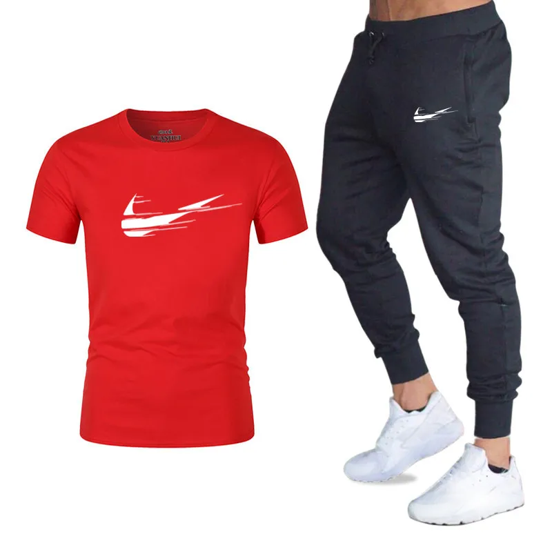 

Summer Hot Sale Men's Sets T Shirts+pants Two Pieces Sets Casual Tracksuit Male Casual Tshirt Gyms Fitness trousers men