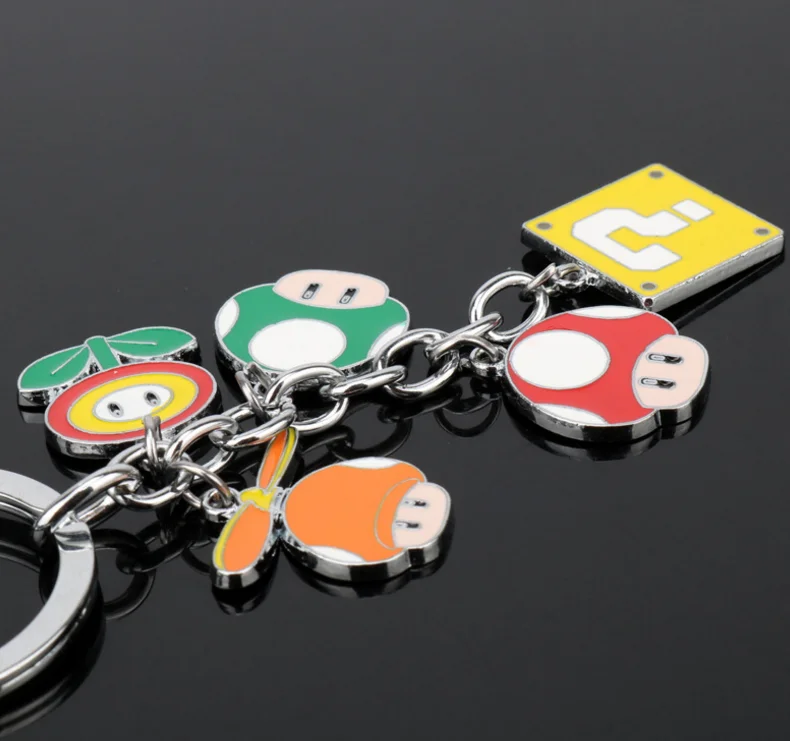 1 pcs Creative Cartoon Super Mario Bros Figure Toys Keychain Nario Luigi Mushroom Question Mark Pendant Key Chain Ring toys