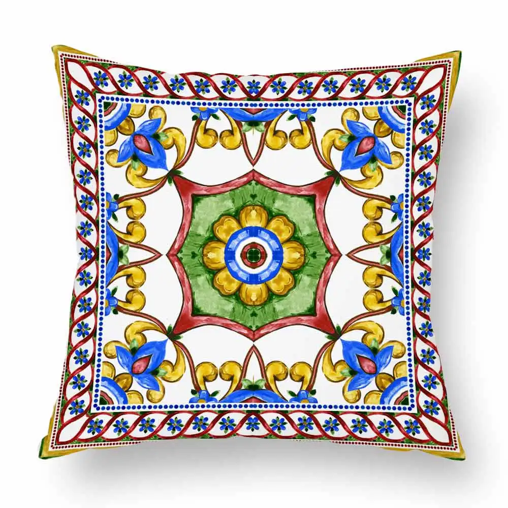 Марокканские цветы, картина маслом, чехлы для подушек желтого и синего цвета, ручная роспись, мягкие наволочки 45X45 см, украшение дивана, стула - Цвет: 60086-1