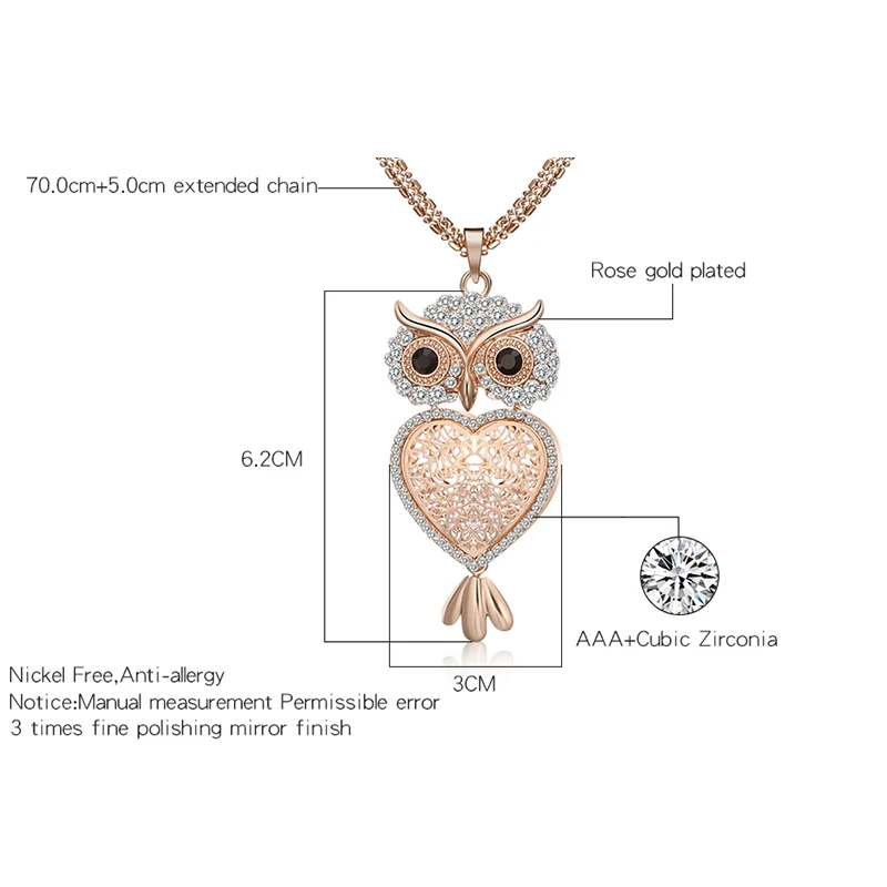 Женское длинное ожерелье с подвеской в вечерние совы|heart pendant necklace|necklaces for womenpendant