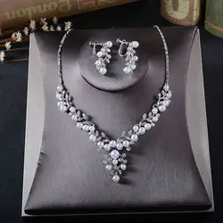 Свадебные комплекты ювелирных изделий жемчужные серьги ожерелье Свадьба День рождения Свадебные аксессуары