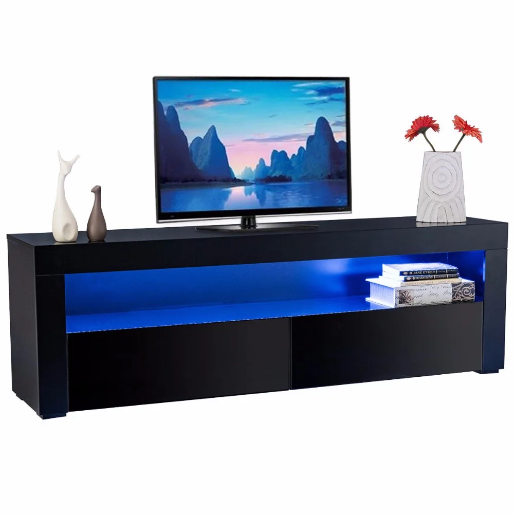 Giantex Led TV Stand Unit Cabinet Wood Console Table with 