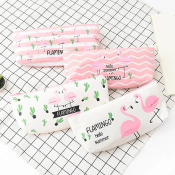 

1 Pcs Kawaii Pencil Case Flamingos Canvas Gift Estuches School Pencil Box Pencilcase Pencil Bag School Supplies Stationery