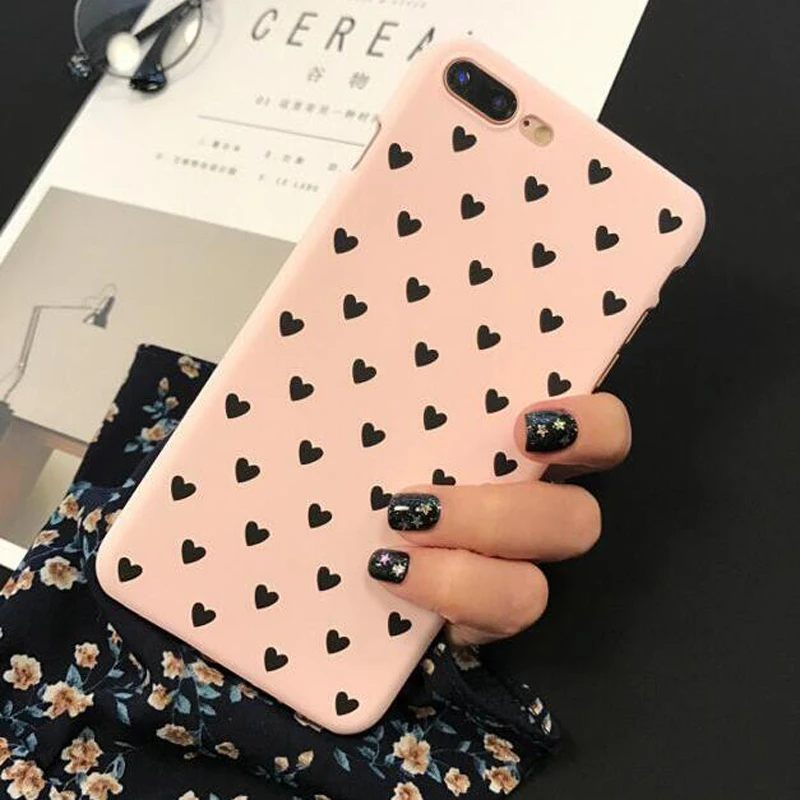 

Cute Heart Couple Lovers Phone Case For iphone 11 PRO MAX 6 S 6S 7 7Plus 6S 8 8Plus 5 5S SE X XS Max Xr Hard Black Pink Cover