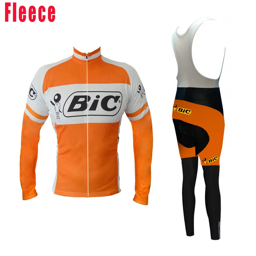 

New men long sleeve BIC cycling Jersey Sets Fleece & no Fleece Orange bib long set Gel pad top clothing MTB maillot outdoor