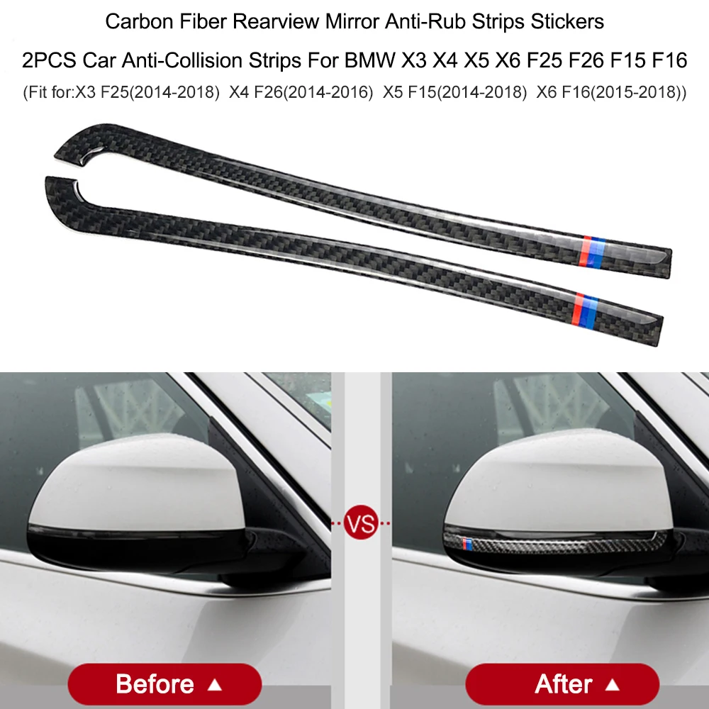 

2018 Carbon Fiber Rearview Mirror Anti-Rub Strips Stickers 2PCS Car Anti-Collision Strips For BMW X3 X4 X5 X6 F25 F26 F15 F16