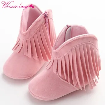 

Newborn Baby Girls Boots Solid Fringe Shoes Infant Soft Soled Anti-slip Footwear Booties