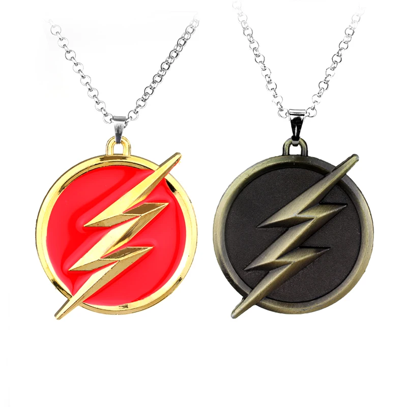 

Fashion Jewelry America DC Comics The Flash Goldon Lightning Torque Collier Red Gold Logo Necklace Gift For Car Accessories