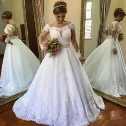 Vestido De Noiva Свадебные платья с аппликацией, прозрачное арабское платье с длинными рукавами, украшенное бисером, свадебное платье