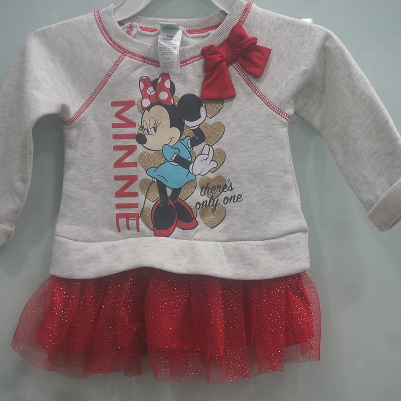 

EBAIHUI Stock Wholesale Long Sleeve Tshirt Girl's Print Shaggy Skirt Bow Tie Design Baby Dress Gauze skit K200