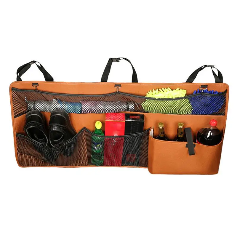 Car Rear Seat Storage Bag PVC Leather Suitcase Toy Sundries Organizer Multi-pocket Car Accessories For SUV MPV Vehicle Truck - Название цвета: Brown