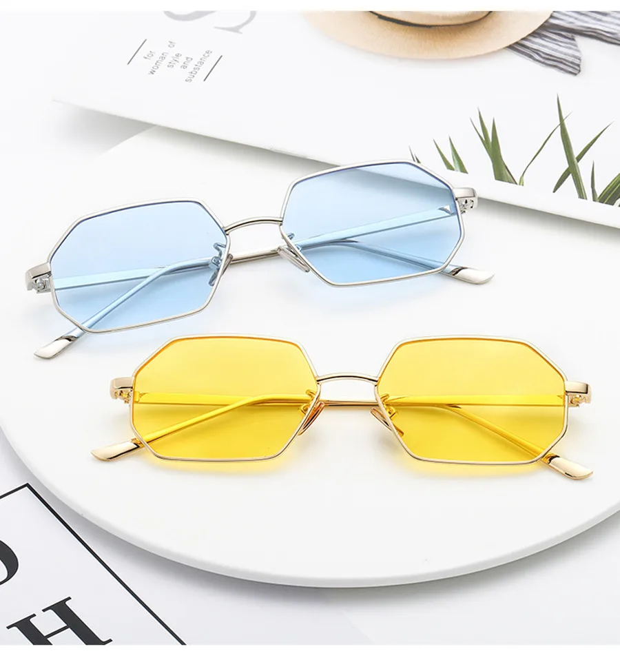 Дизайнерские женские солнцезащитные очки высокое качество UV400 Винтажные маленькие Восьмиугольные Солнцезащитные очки Мужские зеркальные модные квадратные очки с металлической оправой