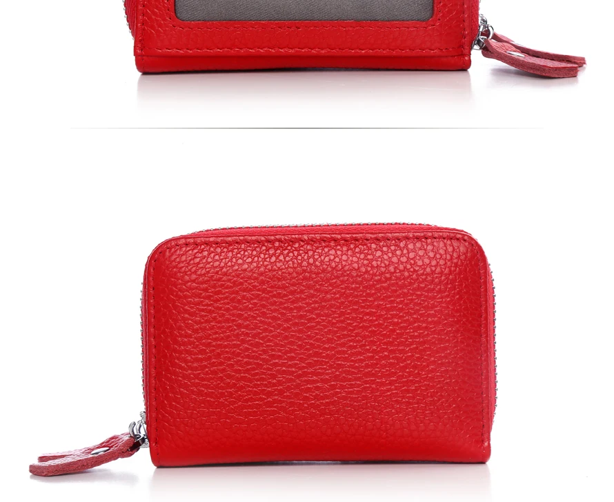 Fashion Brand Genuine Leather Women Card Holder Double Zipper Large Capacity Female ID Credit Card Case Bag Wallet