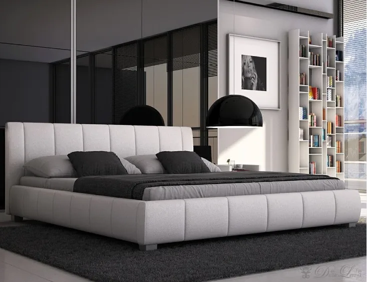 

MYBESTFURN Modern Design, Smart Genuine Headrest leather Soft bed, leather furniture for house bedroom SA27