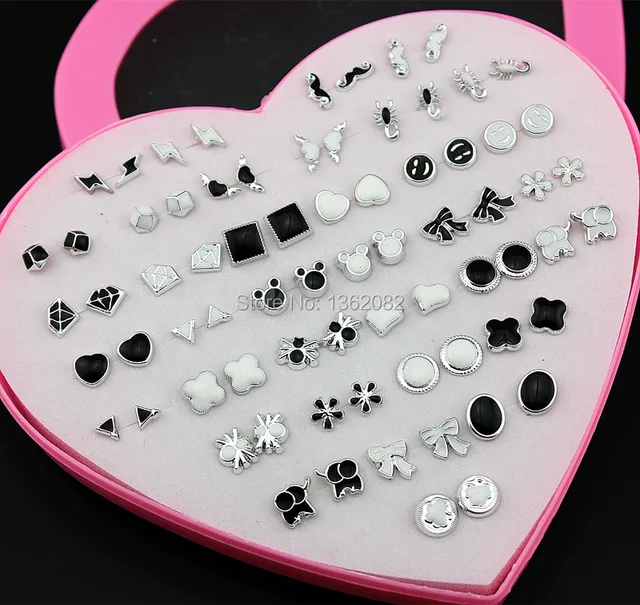 Jewelry Whole Lot 36 Pairs Mixed Styles Black White Cartoon Jewelry Whole Lot 36 Pairs Mixed Styles Black White Cartoon Plastic Stud Earrings For Women Hypoallergenic