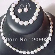 Huij 001703 белый перлы монета 10 мм ожерелье браслет серьги набор