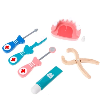 

6Pcs Baby Toys Doctor Set Play Wooden Dental Tools Simulation Medicine Box