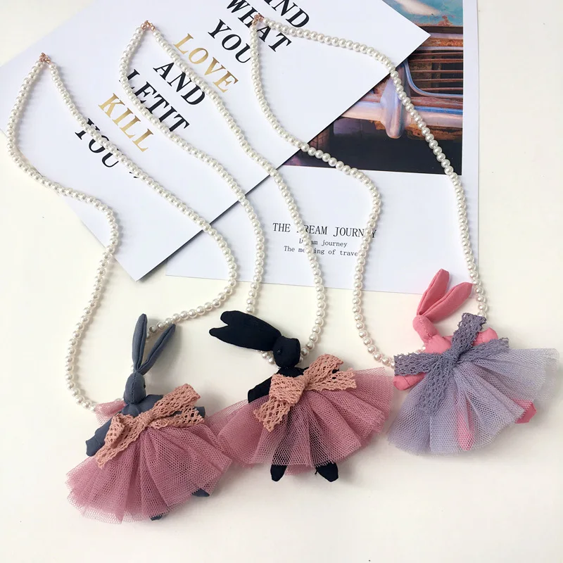 

Korea New Handmade Cute Cartoon Rabbit Imitation Pearl Children Kids Girl Necklaces Fashion Jewelry Accessories-SWCGNL082F