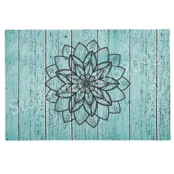 

Trendy Blue Aged Wood Mandala Welcome Doormat Stylish Novelty Mandala Bedroom Home Entry Door Mats Anti Slip Rubber Rug Carpet