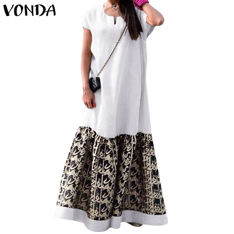 

Vintage Maxi Dress 2019 Summer Women VONDA Brand Casual V Neck Short Sleeve Bohemian Dresses Beach Party Sundress S-5XL Vestidos
