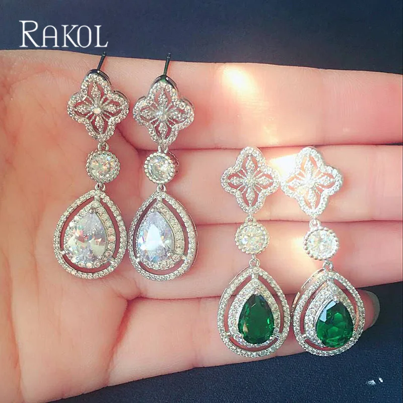 RAKOL красивая капля воды цветок кубический циркониевый свадебный набор