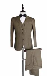2017 последние пальто брюки Дизайн коричневый твид мужской костюм смокинг Slim Fit Тощий 3 предмета пользовательские Стиль Костюмы жениха