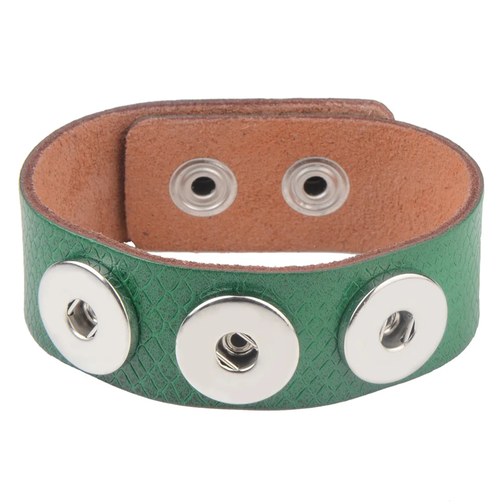 Chanfar красочные кнопки подлинный кожаный браслет для 18 мм Кнопки женские мужские ювелирные изделия - Окраска металла: Green